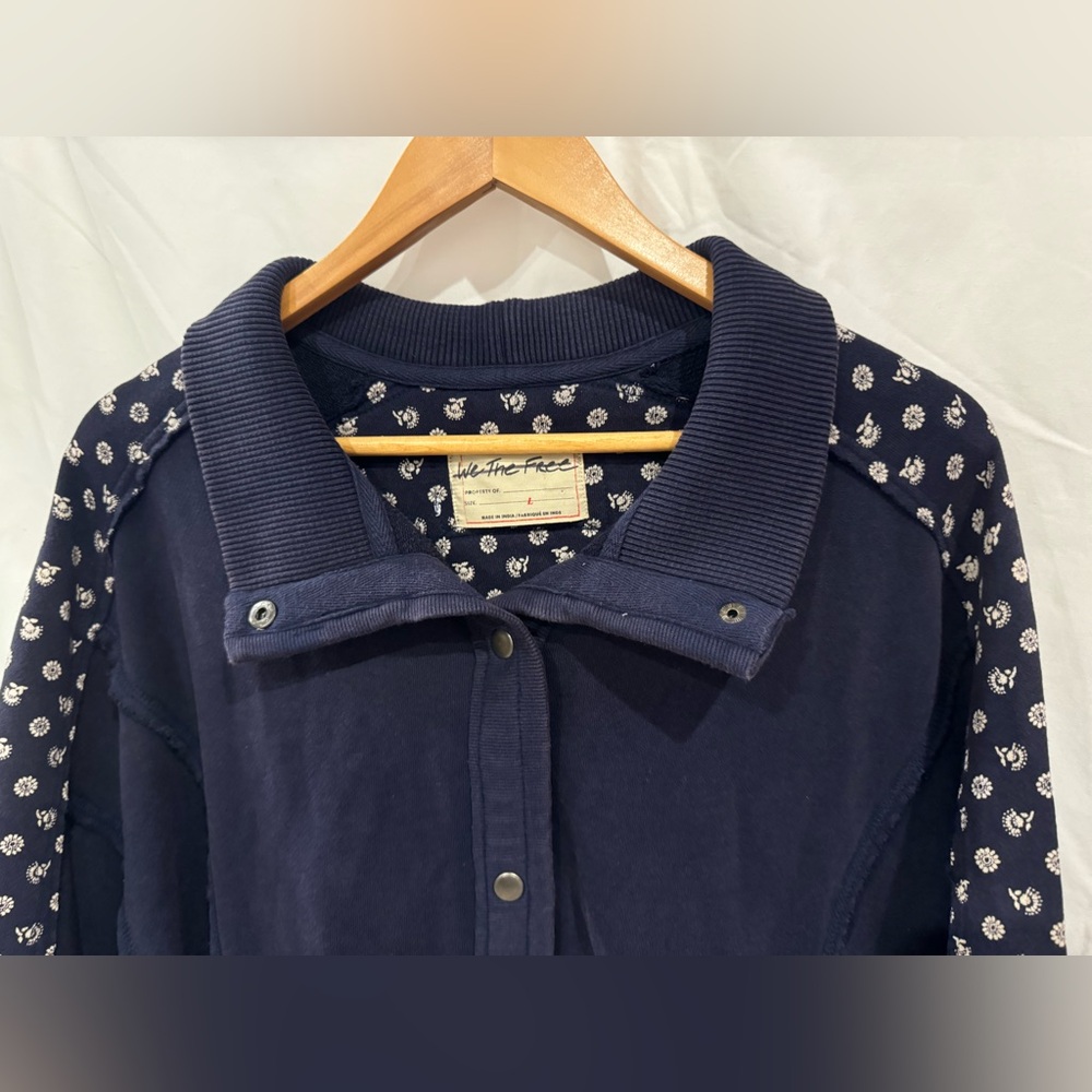 Free People Heritage Track Jacket Blue Women’s Large Preppy Oversized - Picture 6 of 7